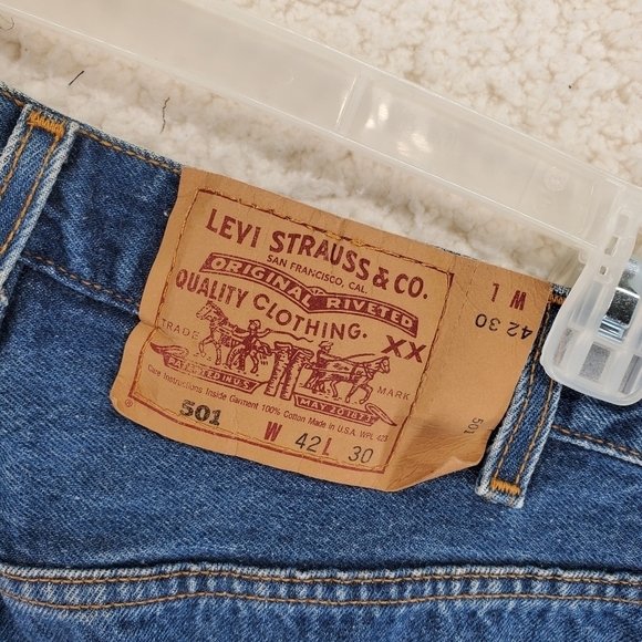 Vtg Levis 501 Jeans Mens 42x30 Blue Hi Rise Wide Leg Buttonfly USA 90s (40x30) - Picture 13 of 15